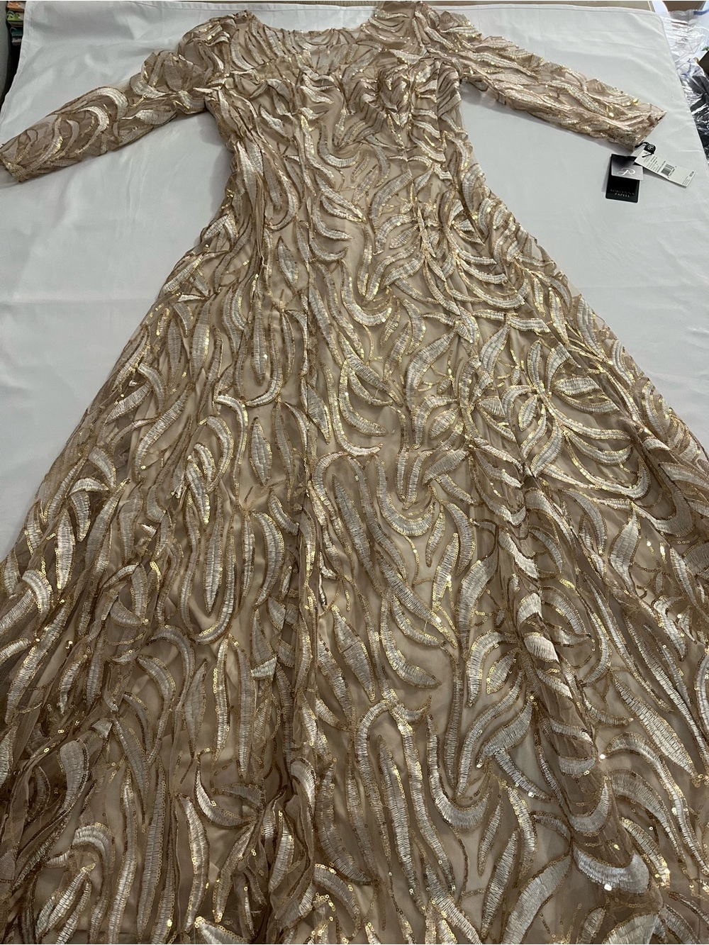 NWT Adrianna Papell Champagne Gold Embroidered A-Line Gown Size 6 - Picture 2 of 7